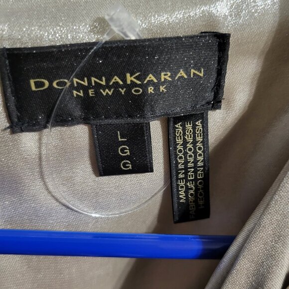 NWT DONNA KAREN METALLIC FRONT WRAP COWL NECK BLOUSE SZ L - Picture 6 of 9